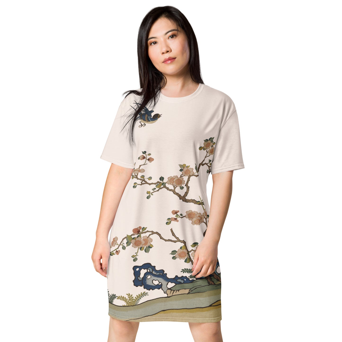 Kesi Flower Album｜Swallow in Flight, Harbinger of Spring｜Tシャツワンピース｜フィッシュベリーホワイト