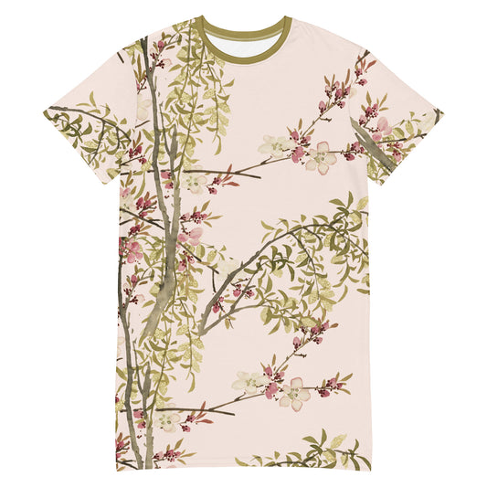 The Spirit of Flowers in Twelve Months｜Willow and Peach Blossom｜T-shirt dress｜Fish belly white