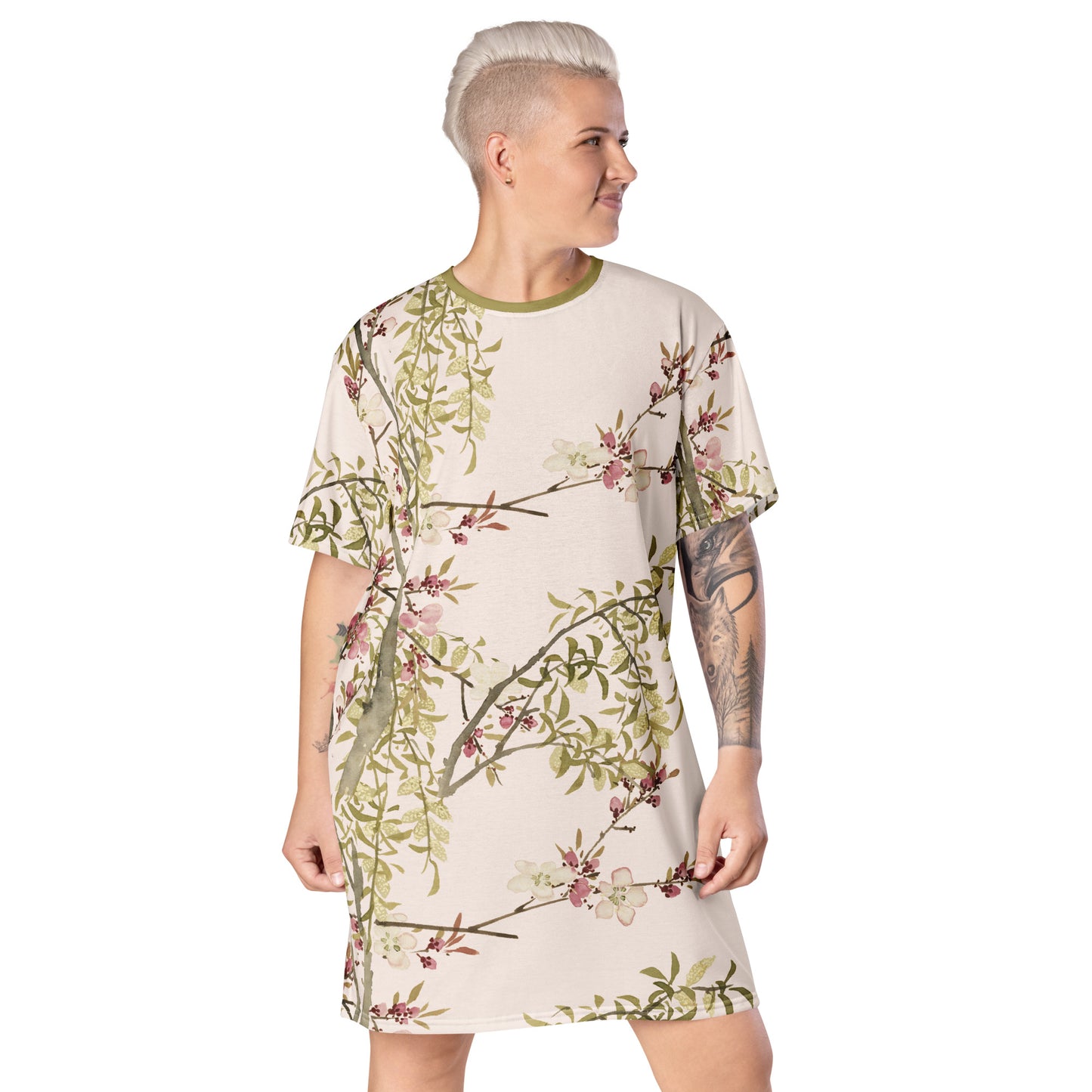 The Spirit of Flowers in Twelve Months｜Willow and Peach Blossom｜T-shirt dress｜Fish belly white