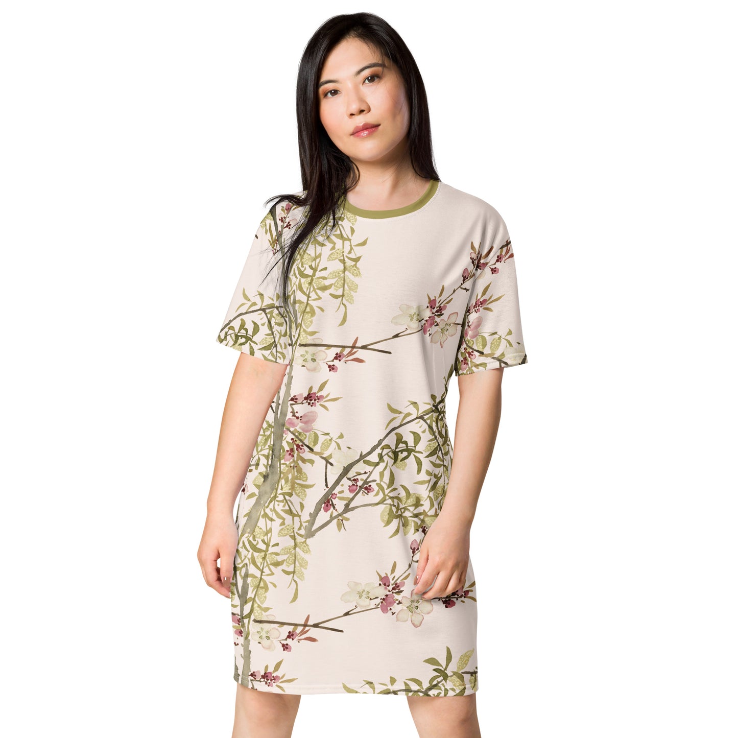 The Spirit of Flowers in Twelve Months｜Willow and Peach Blossom｜T-shirt dress｜Fish belly white