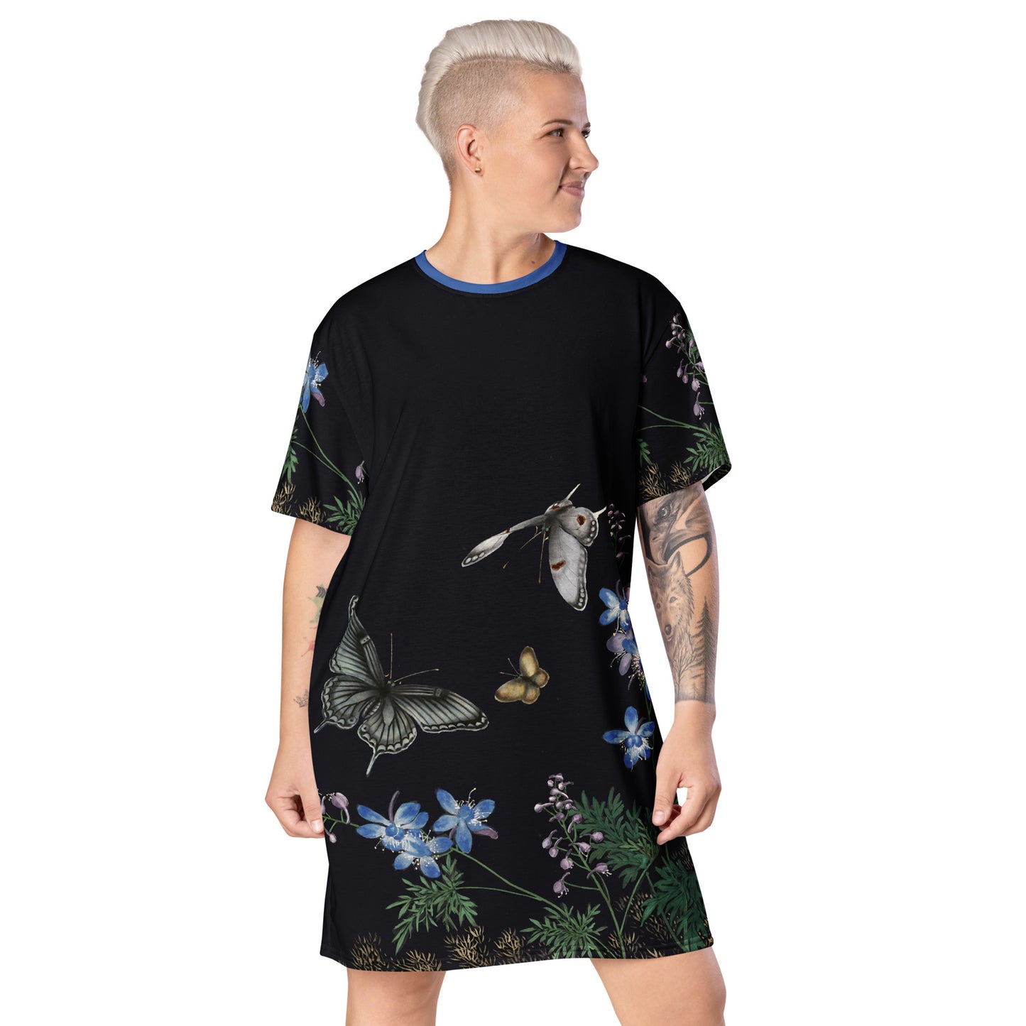 Cats And Butterflies Of Longevity｜Flowers and Butterflies｜T-shirt dress