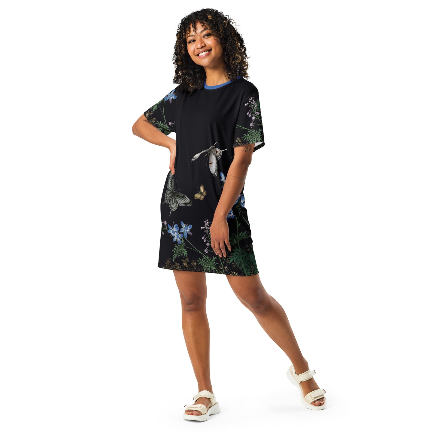 Cats And Butterflies Of Longevity｜Flowers and Butterflies｜T-shirt dress