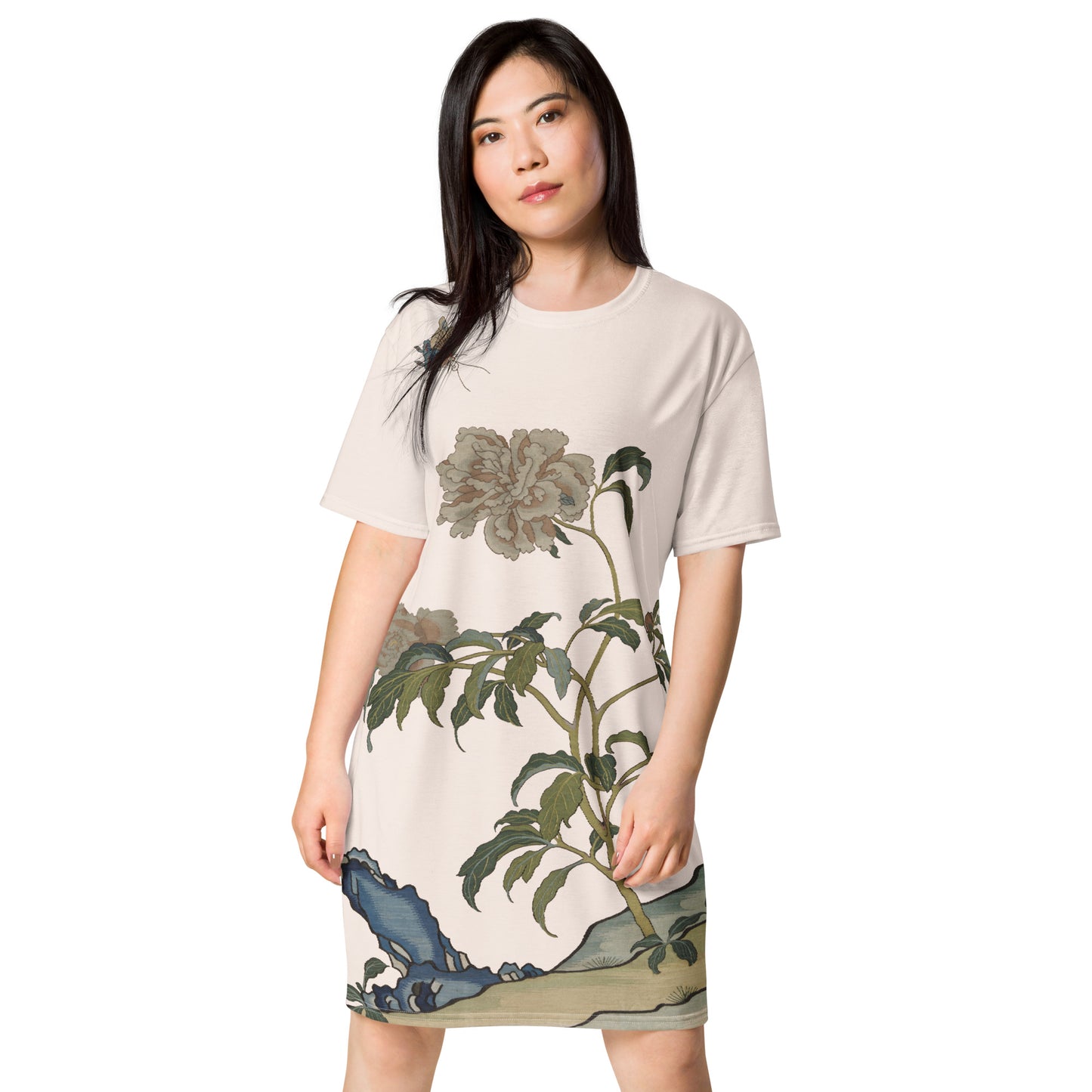 Kesi Flower Album｜Peonies and Butterfly｜T-shirt dress｜Fish belly white