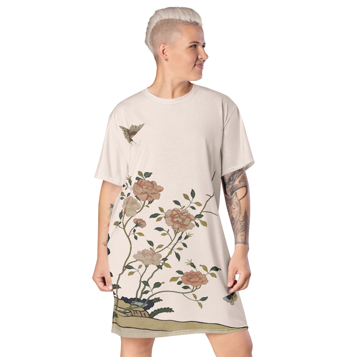 Kesi Flower Album｜Red Roses｜T-shirt dress｜Fish belly white