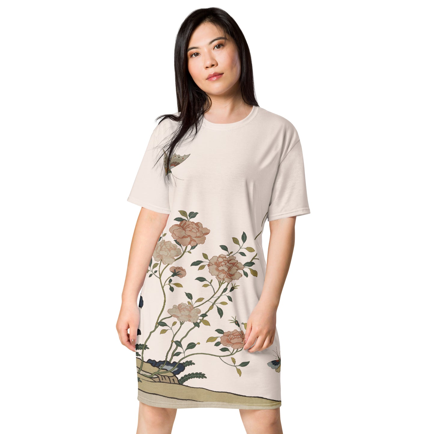 Kesi Flower Album｜Red Roses｜T-shirt dress｜Fish belly white