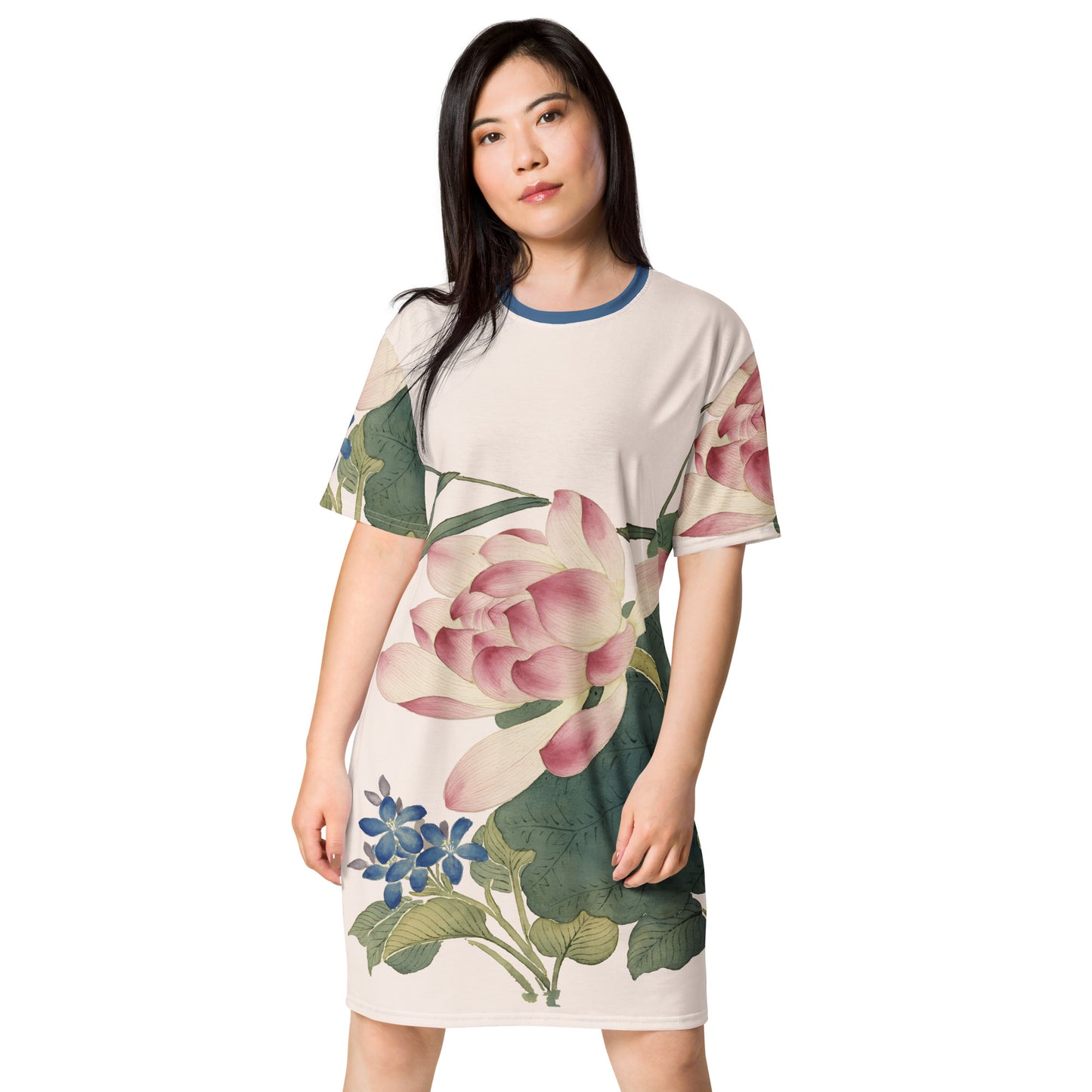 The Spirit of Flowers in Twelve Months｜Lotus in Bloom｜T-shirt dress｜Fish belly white