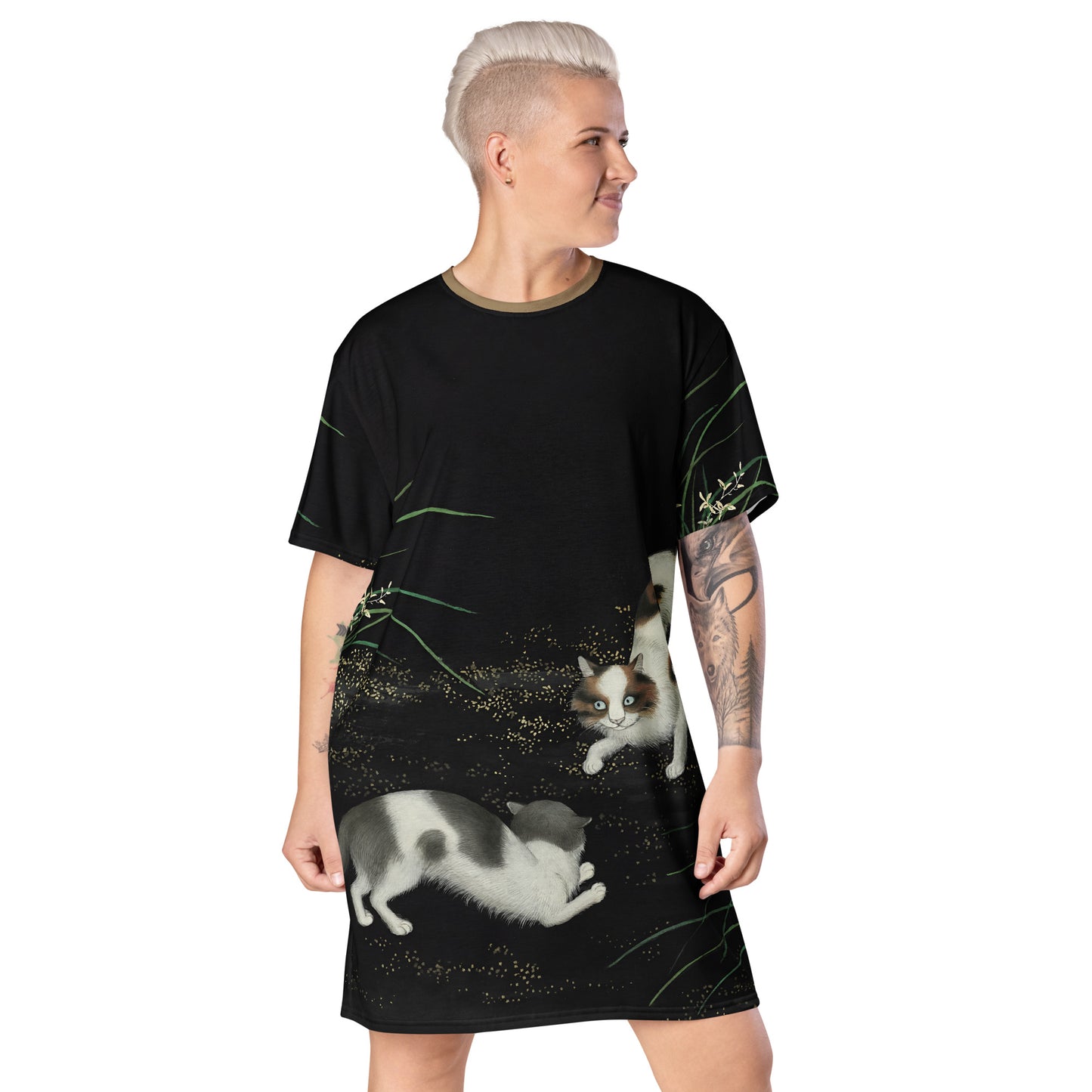 Cats And Butterflies Of Longevity｜Two Cats amidst the Orchids in Bloom｜T-shirt dress