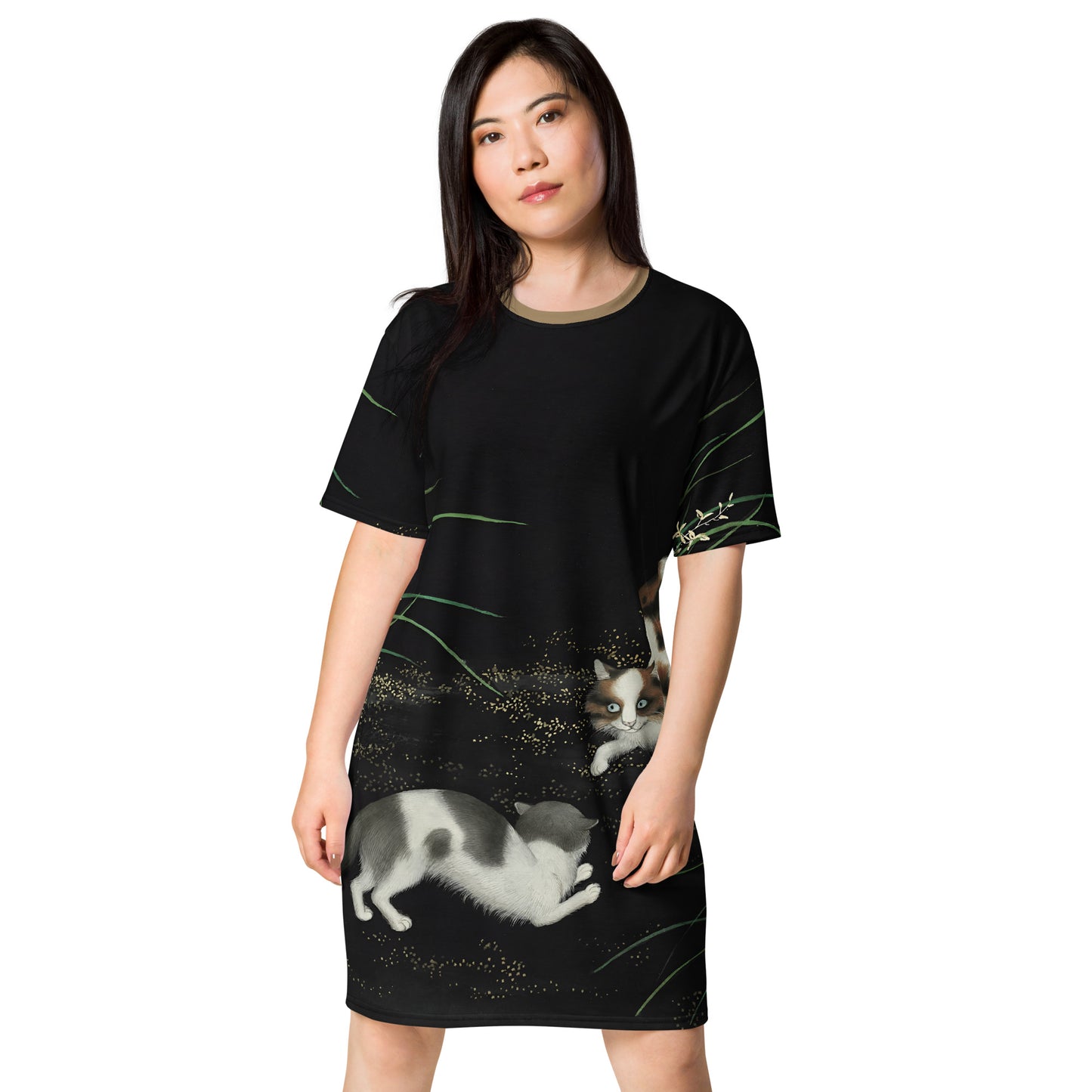 Cats And Butterflies Of Longevity｜Two Cats amidst the Orchids in Bloom｜T-shirt dress