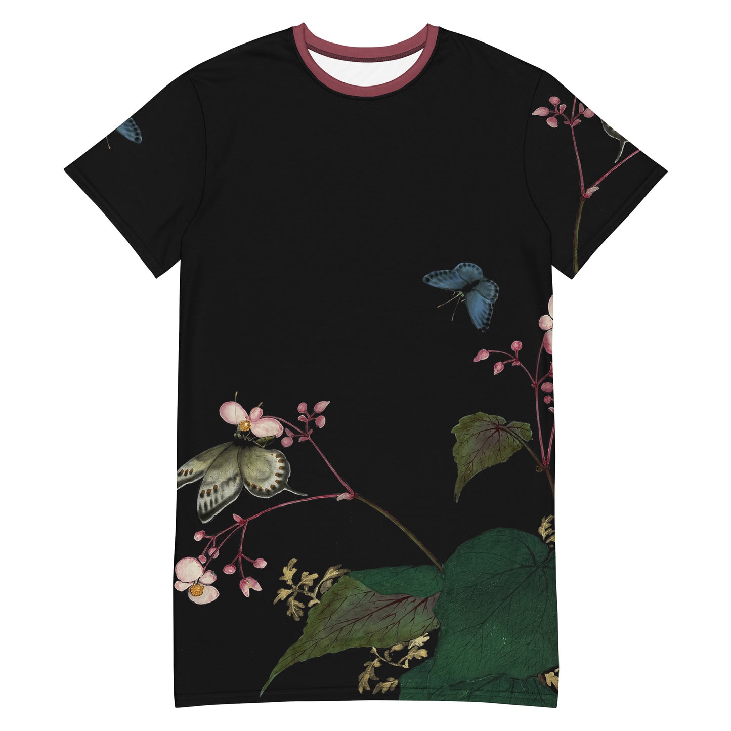 Cats And Butterflies Of Longevity｜Butterflies amidst the Begonia in Bloom｜T-shirt dress