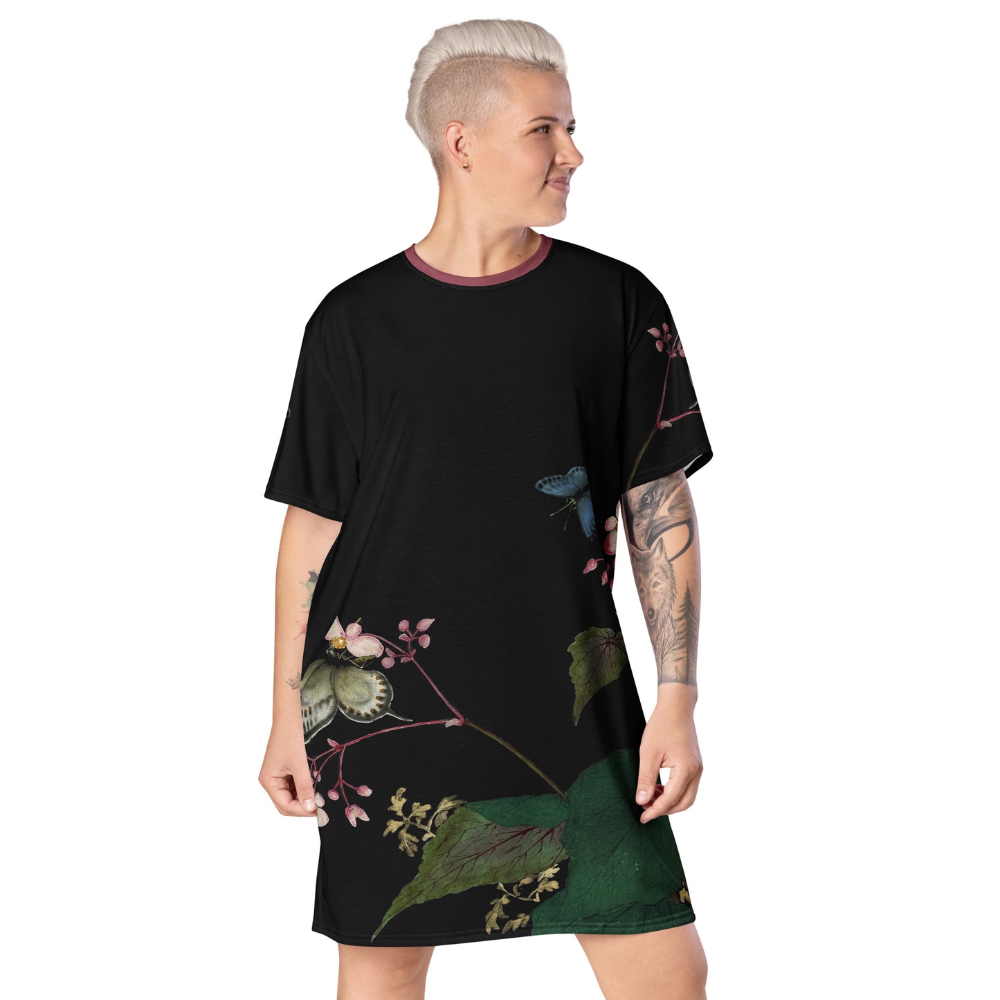 Cats And Butterflies Of Longevity｜Butterflies amidst the Begonia in Bloom｜T-shirt dress