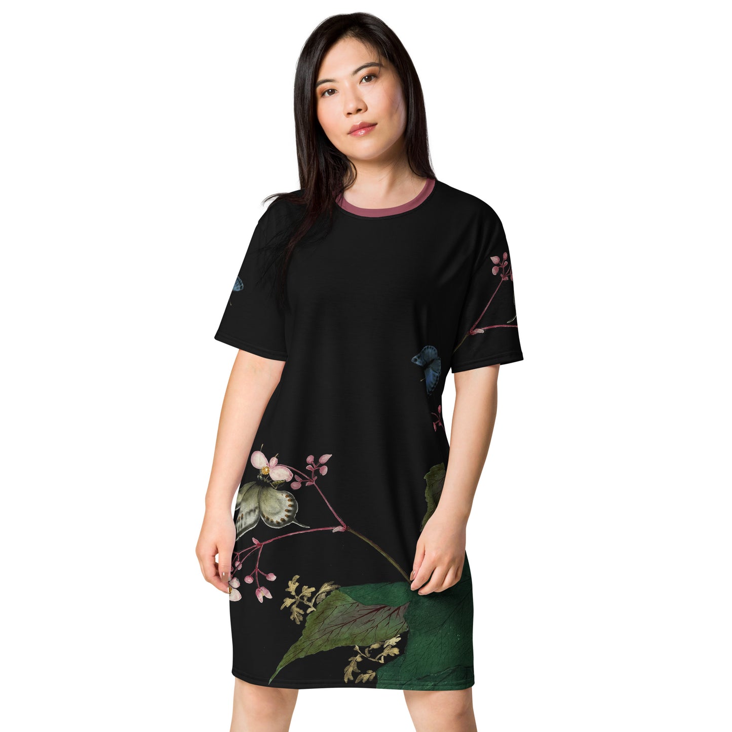 Cats And Butterflies Of Longevity｜Butterflies amidst the Begonia in Bloom｜T-shirt dress