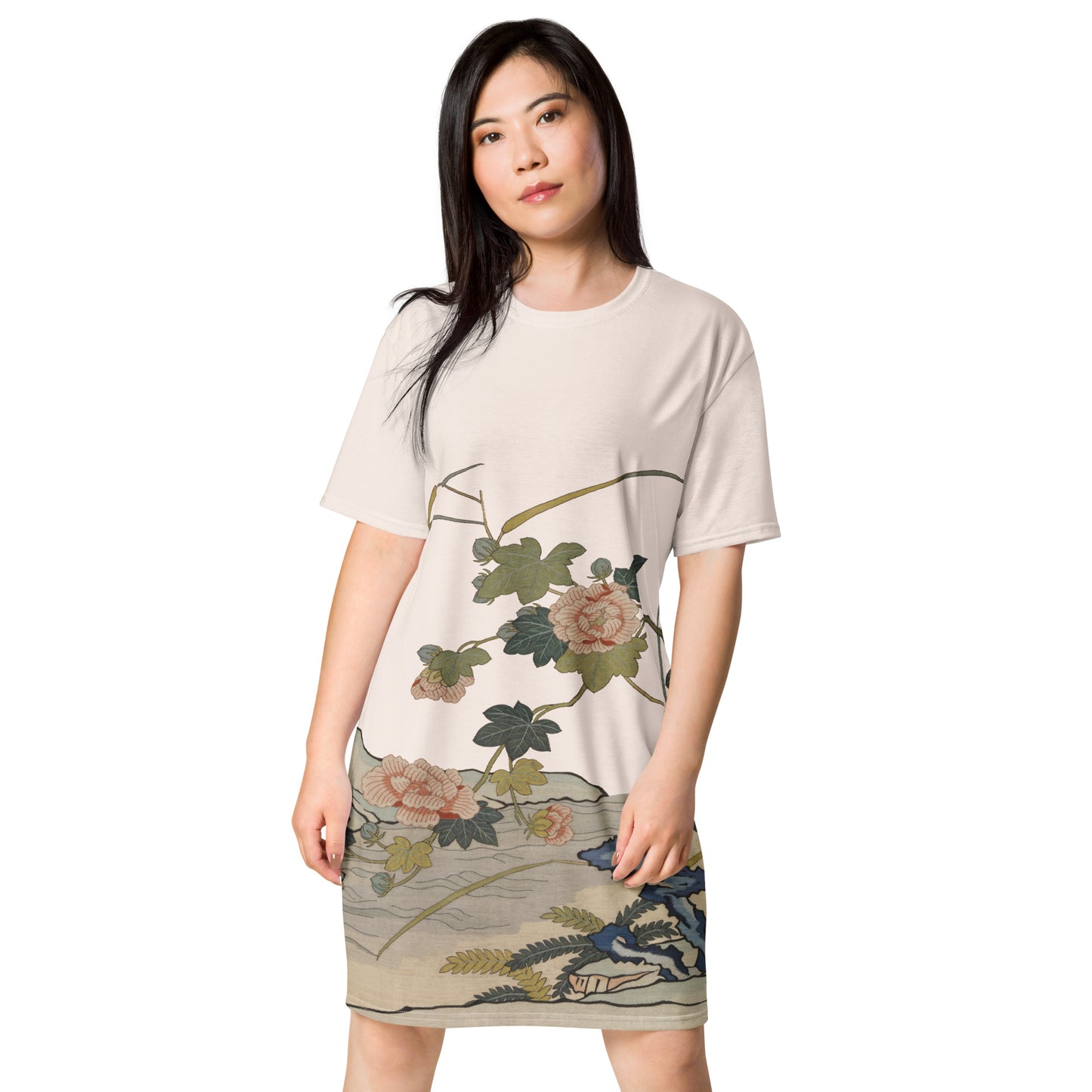 Kesi Flower Album｜Hibiscus by the Water｜T-shirt dress｜Fish belly white