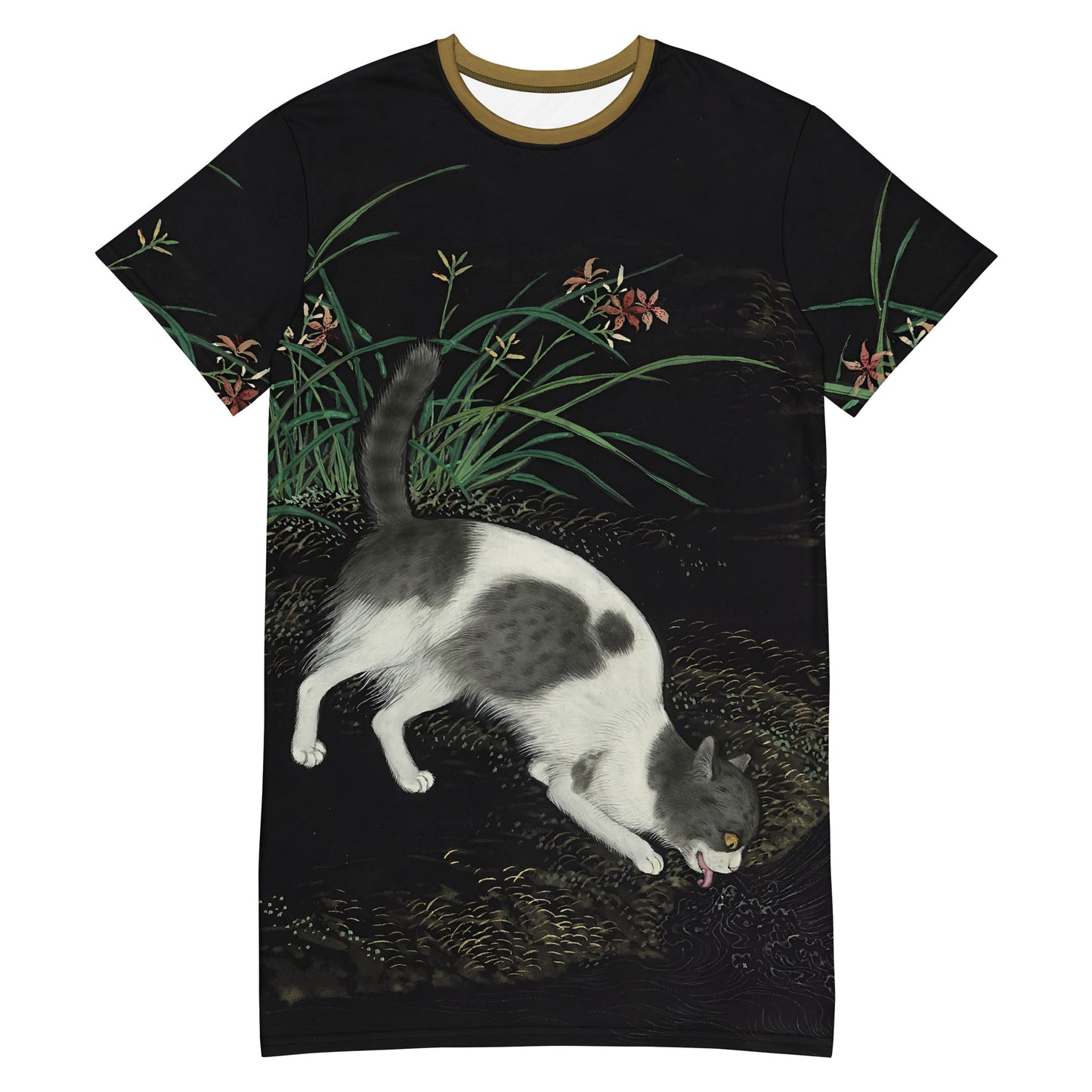 Cats And Butterflies Of Longevity｜A Cat by the Blooming Orange Daylily｜T-shirt dress