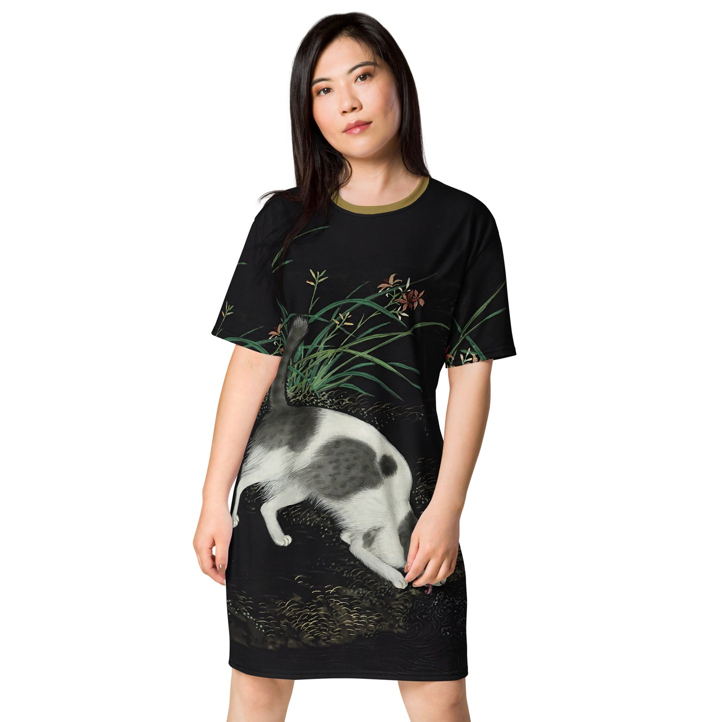 Cats And Butterflies Of Longevity｜A Cat by the Blooming Orange Daylily｜T-shirt dress