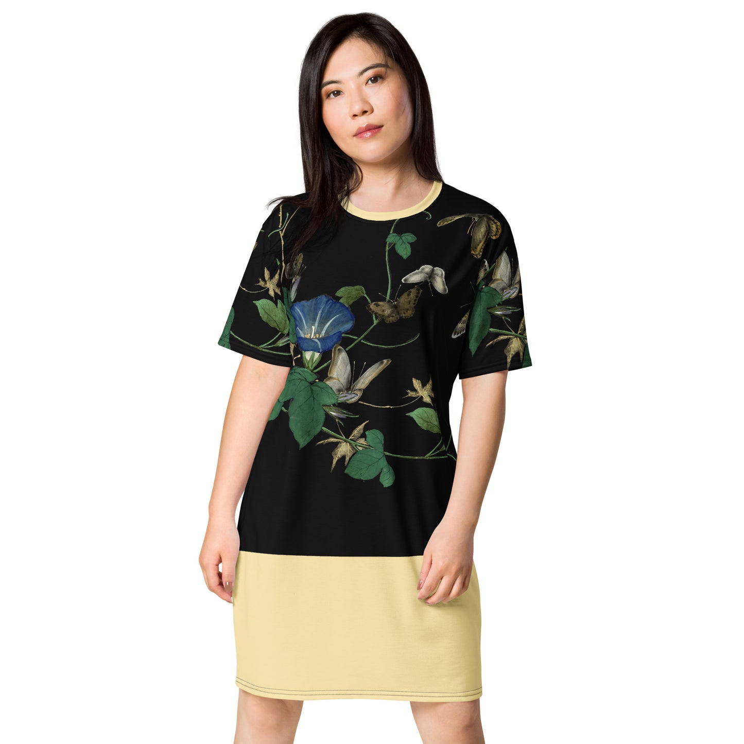 Cats And Butterflies Of Longevity｜Butterflies and the White-edged Morning Glory in Bloom｜T-shirt dress