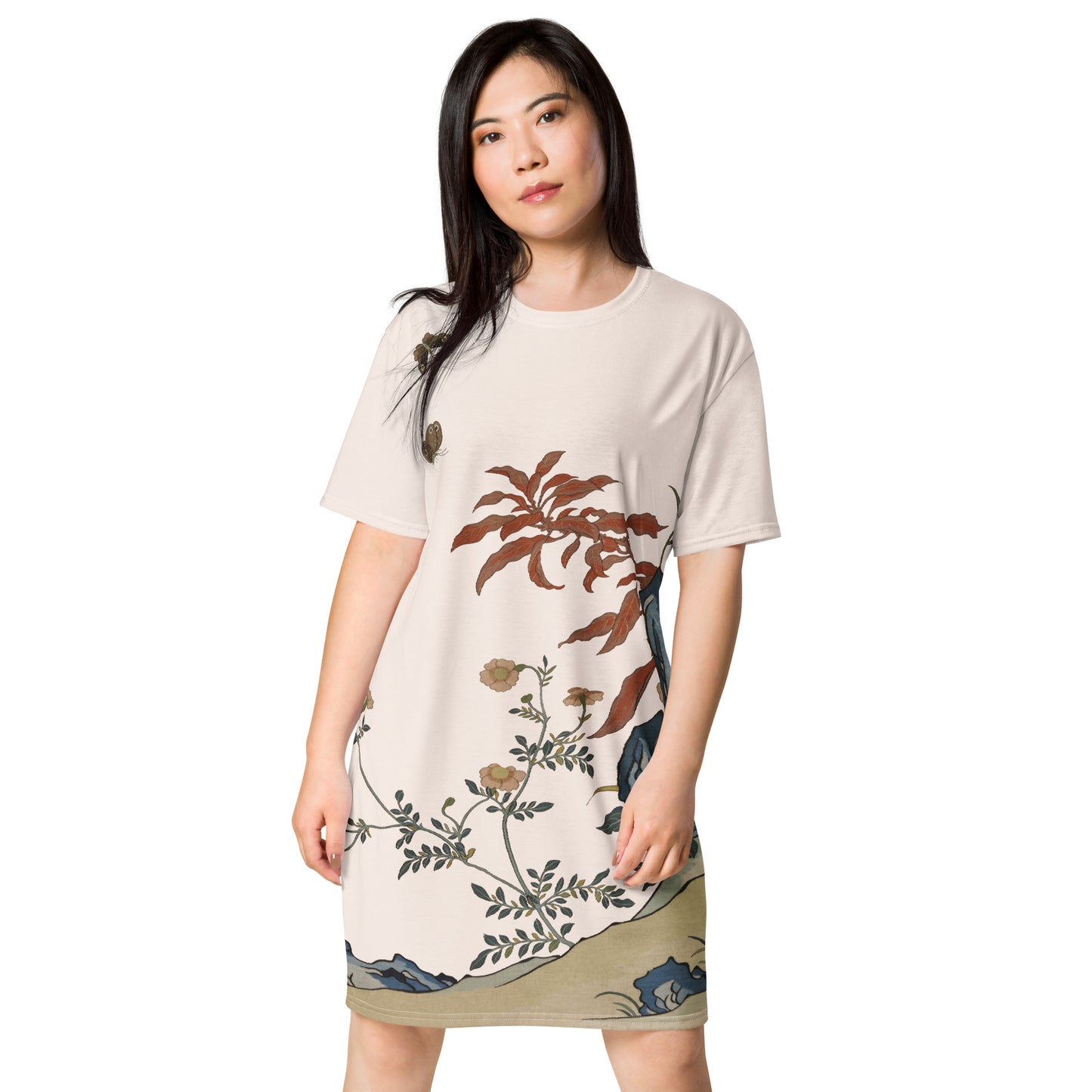 Kesi Flower Album｜Butterflies and Flowers｜T-shirt dress｜Fish belly white