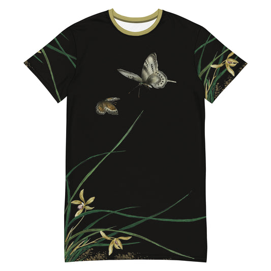 Cats And Butterflies Of Longevity｜Butterflies by the Orchid in Bloom｜T-shirt dress