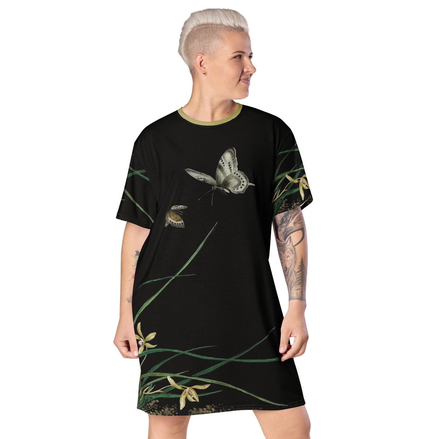 Cats And Butterflies Of Longevity｜Butterflies by the Orchid in Bloom｜T-shirt dress