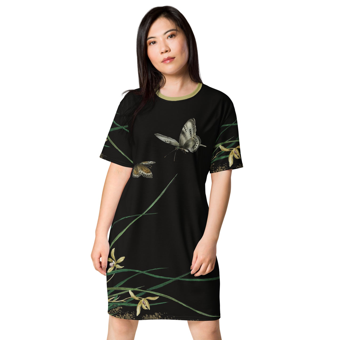 Cats And Butterflies Of Longevity｜Butterflies by the Orchid in Bloom｜T-shirt dress