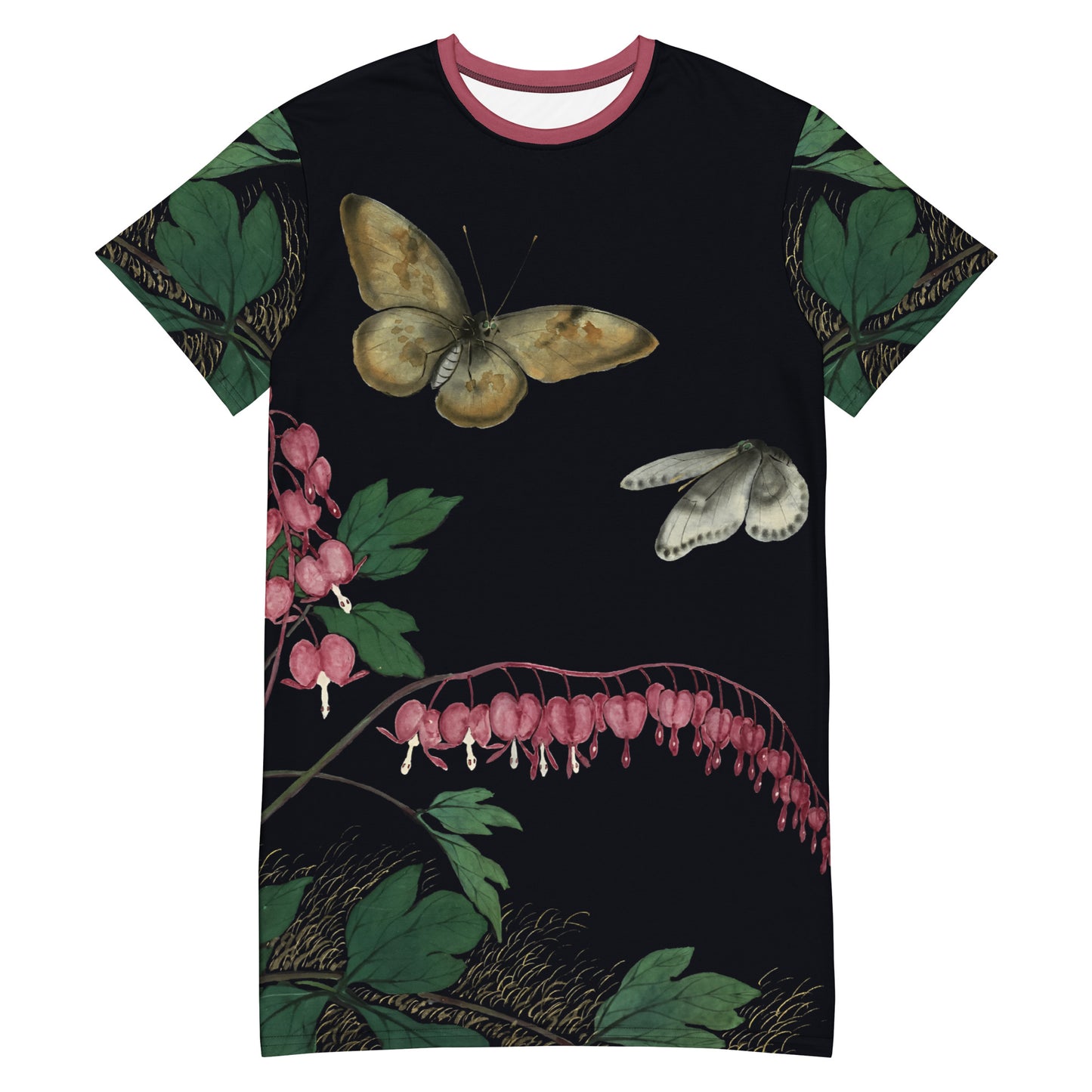 Cats And Butterflies Of Longevity｜Butterflies and Bleeding Hearts in Bloom｜T-shirt dress