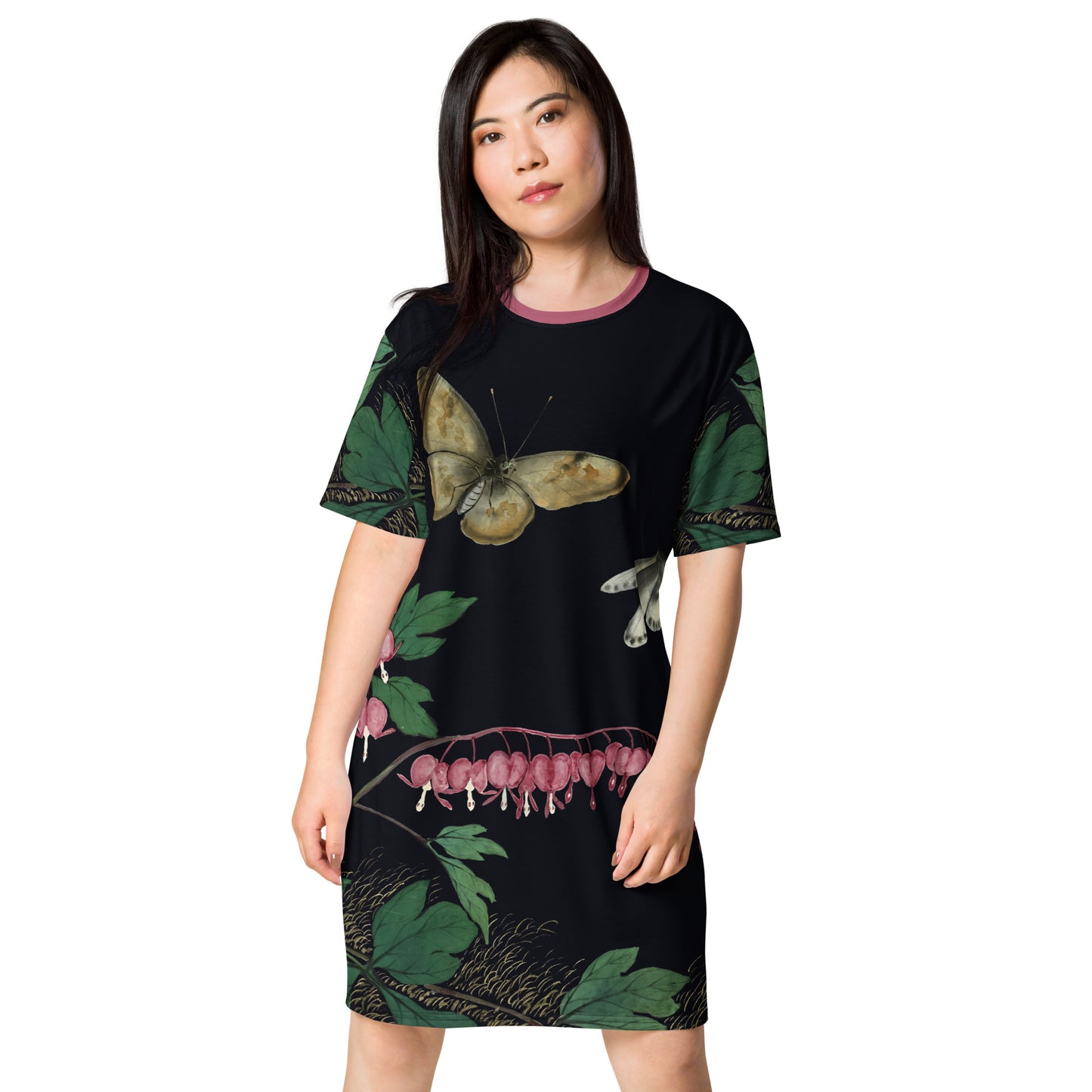 Cats And Butterflies Of Longevity｜Butterflies and Bleeding Hearts in Bloom｜T-shirt dress