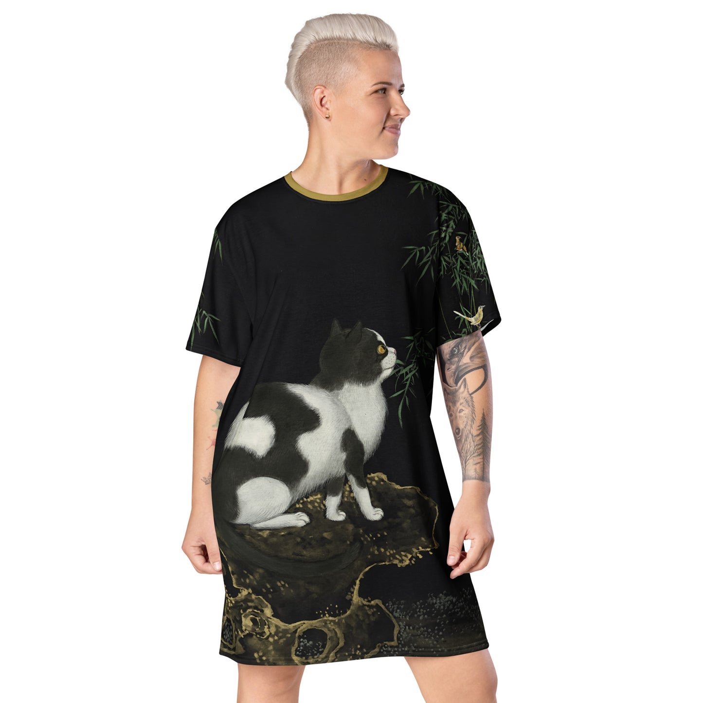 Cats And Butterflies Of Longevity｜A Cat and Two Orioles｜T-shirt dress