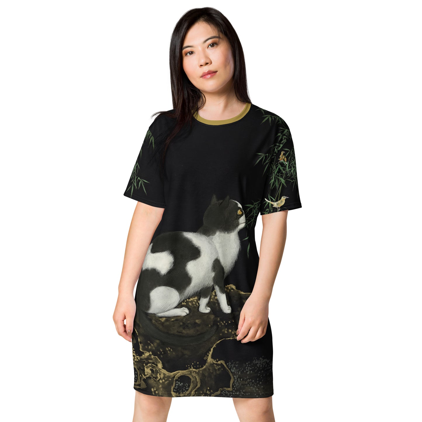 Cats And Butterflies Of Longevity｜A Cat and Two Orioles｜T-shirt dress