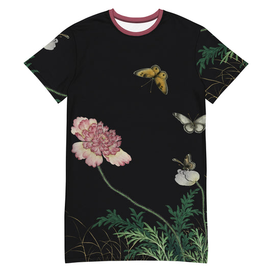 Cats And Butterflies Of Longevity｜Butterflies amidst the Blooming Poppies｜T-shirt dress