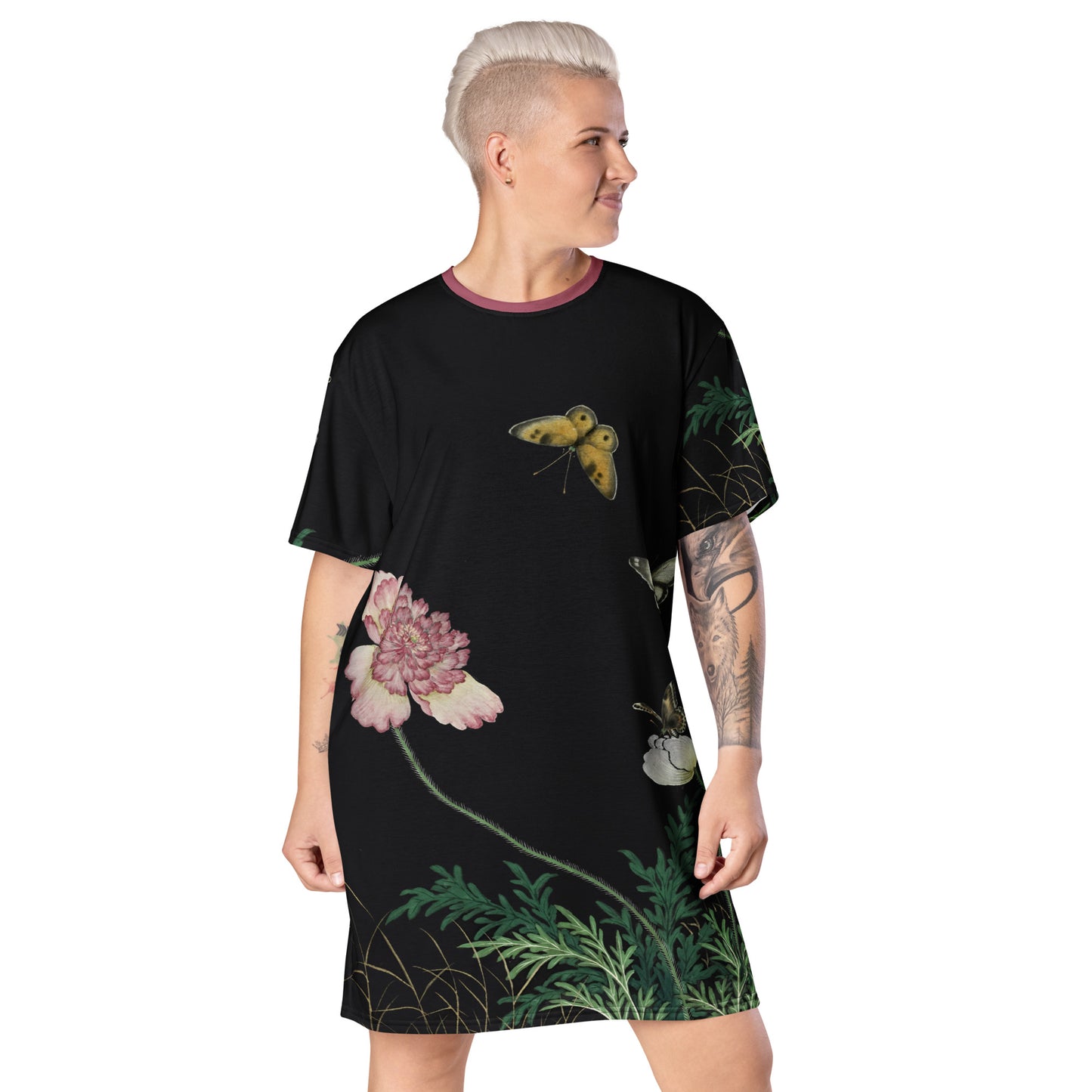 Cats And Butterflies Of Longevity｜Butterflies amidst the Blooming Poppies｜T-shirt dress