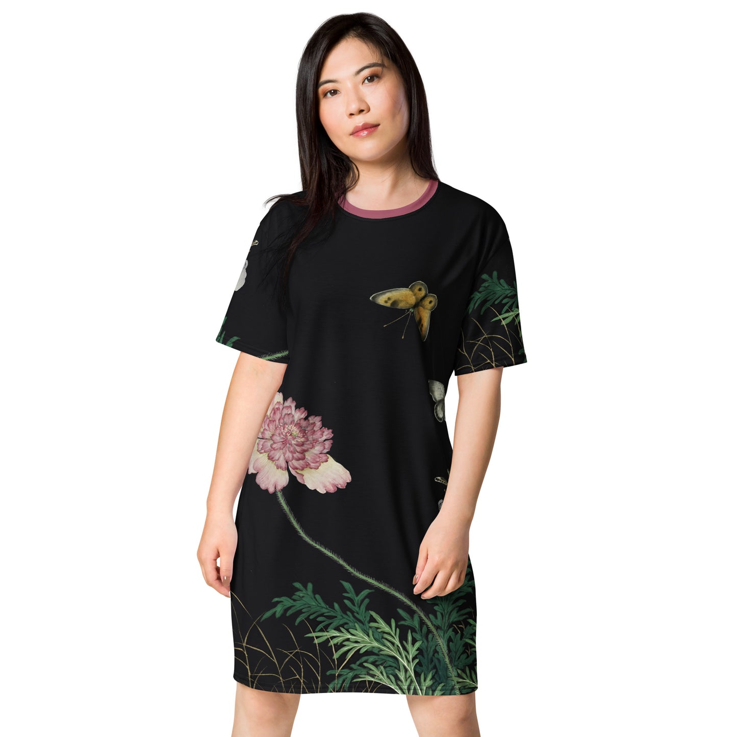 Cats And Butterflies Of Longevity｜Butterflies amidst the Blooming Poppies｜T-shirt dress