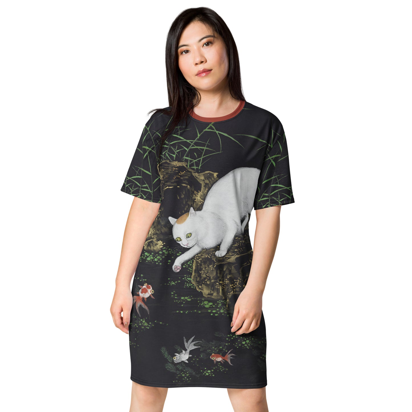 Cats And Butterflies Of Longevity｜Cat with Fish and Aquatic Plants｜T-shirt dress