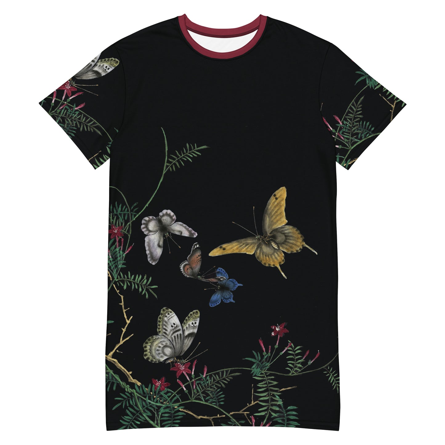 Cats And Butterflies Of Longevity｜Butterflies amidst the Cypress Vine in Bloom｜T-shirt dress