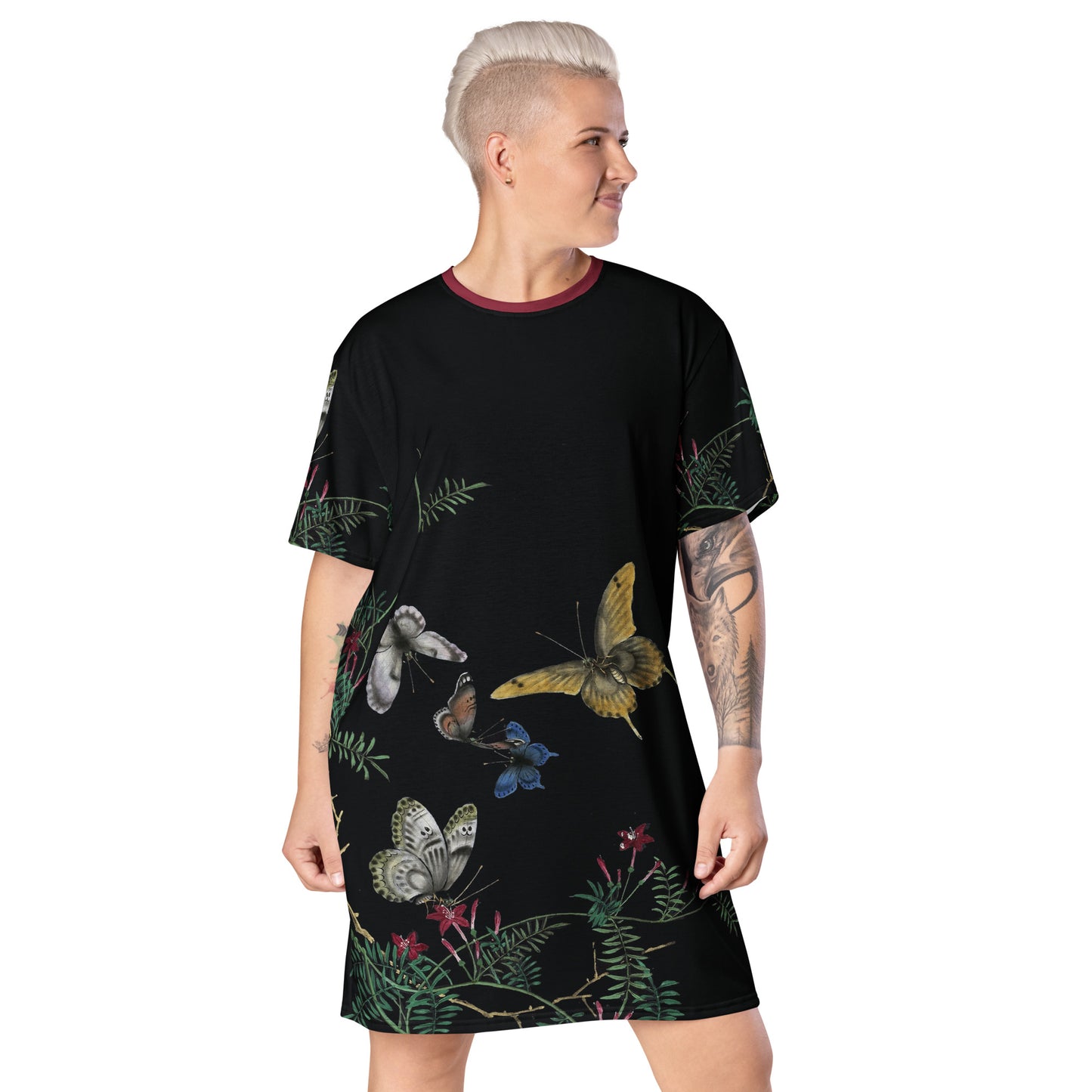 Cats And Butterflies Of Longevity｜Butterflies amidst the Cypress Vine in Bloom｜T-shirt dress