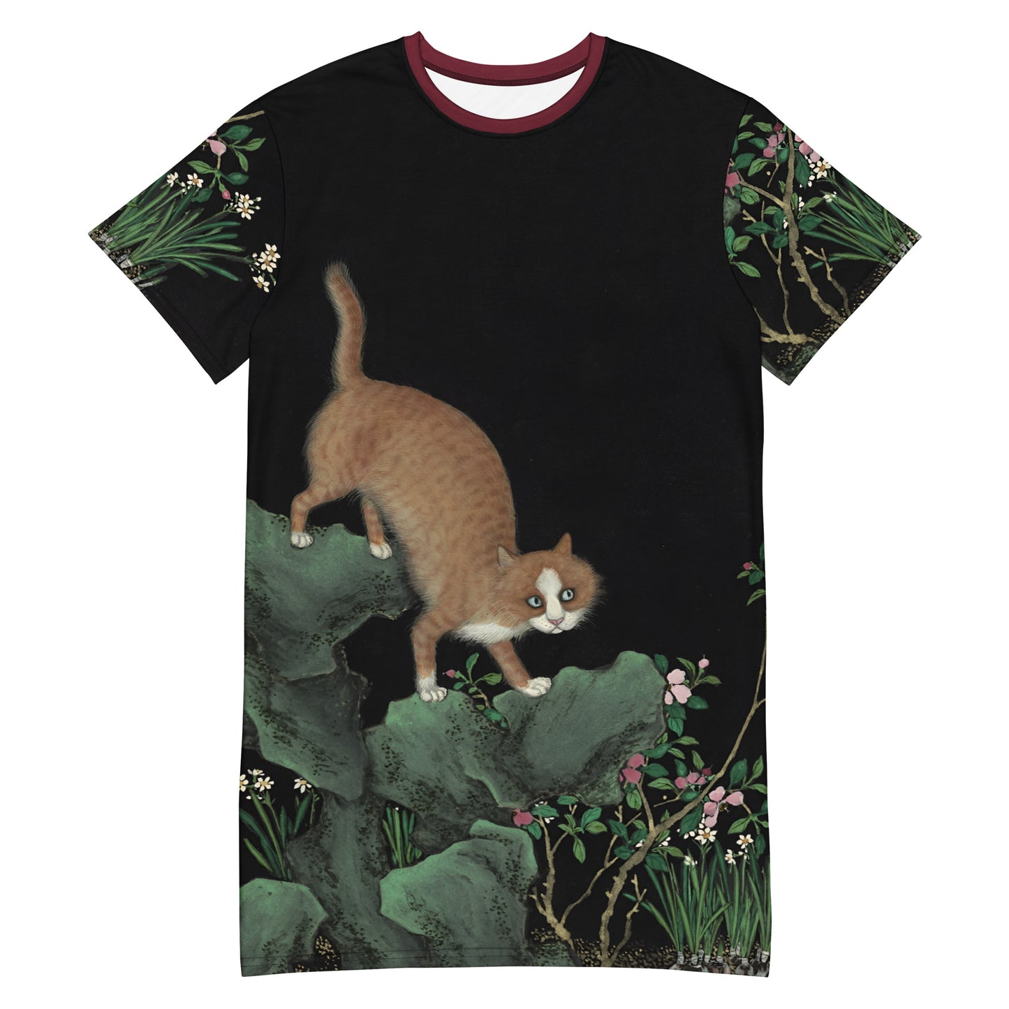 Cats And Butterflies Of Longevity｜A Cat by the Narcissus in Bloom｜T-shirt dress