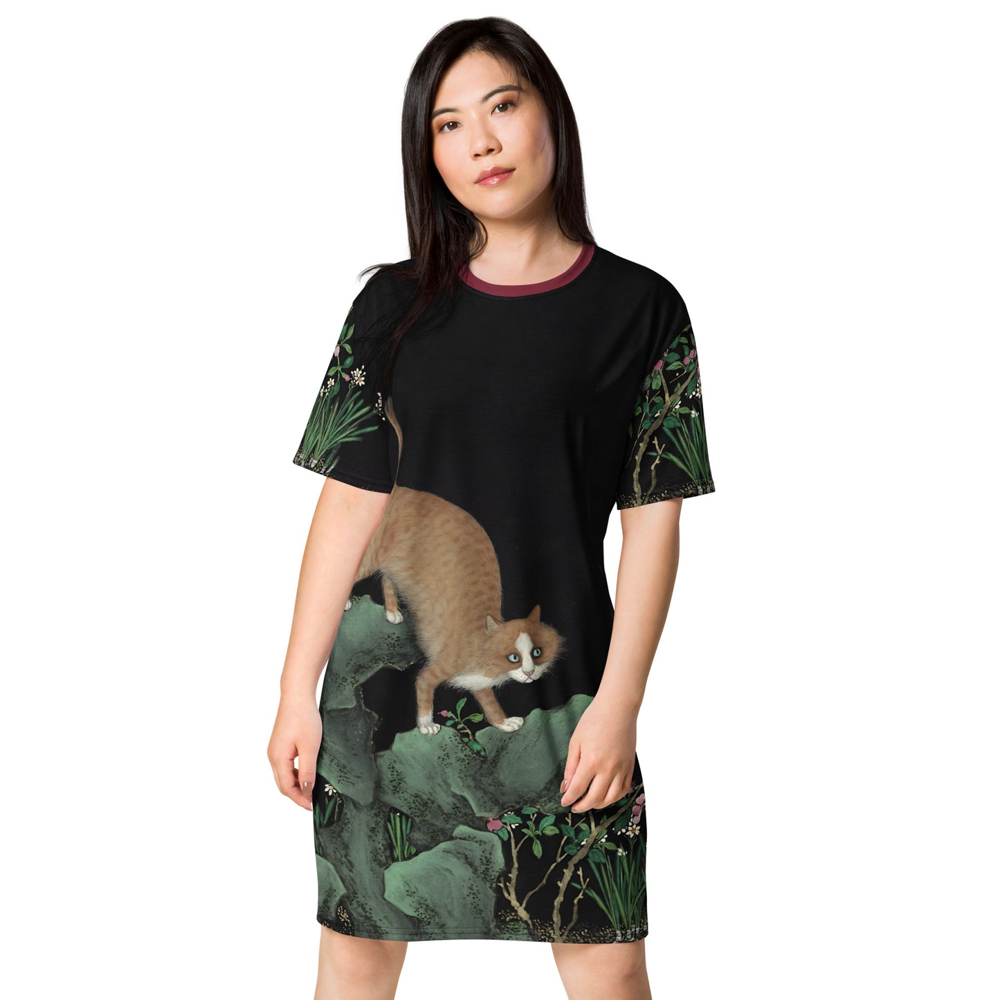 Cats And Butterflies Of Longevity｜A Cat by the Narcissus in Bloom｜T-shirt dress