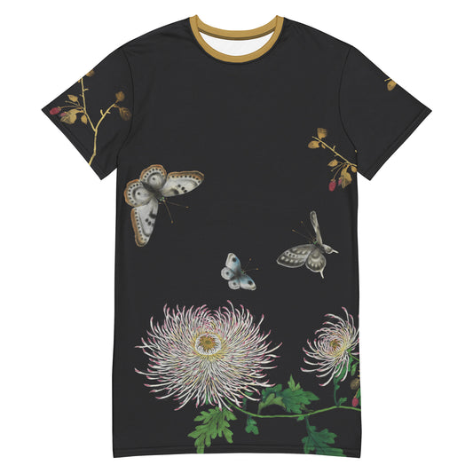 Cats And Butterflies Of Longevity｜Butterflies by the Chrysanthemum in Bloom｜T-shirt dress