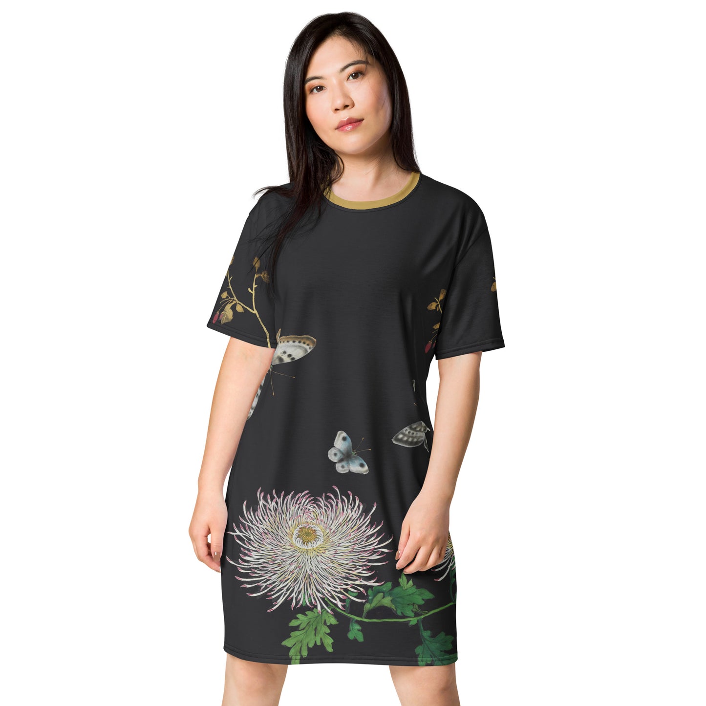 Cats And Butterflies Of Longevity｜Butterflies by the Chrysanthemum in Bloom｜T-shirt dress