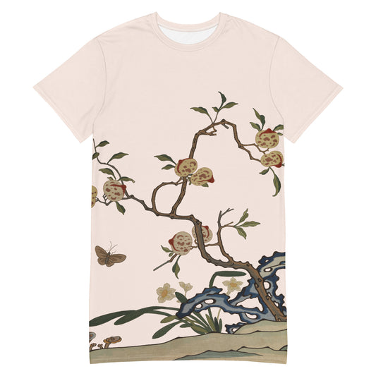 Kesi Flower Album｜Narcissus and Peaches｜T-shirt dress｜Fish belly white