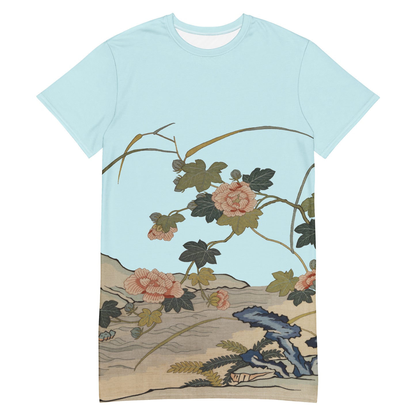 Kesi Flower Album｜Hibiscus by the Water｜T-shirt dress｜Aqua blue