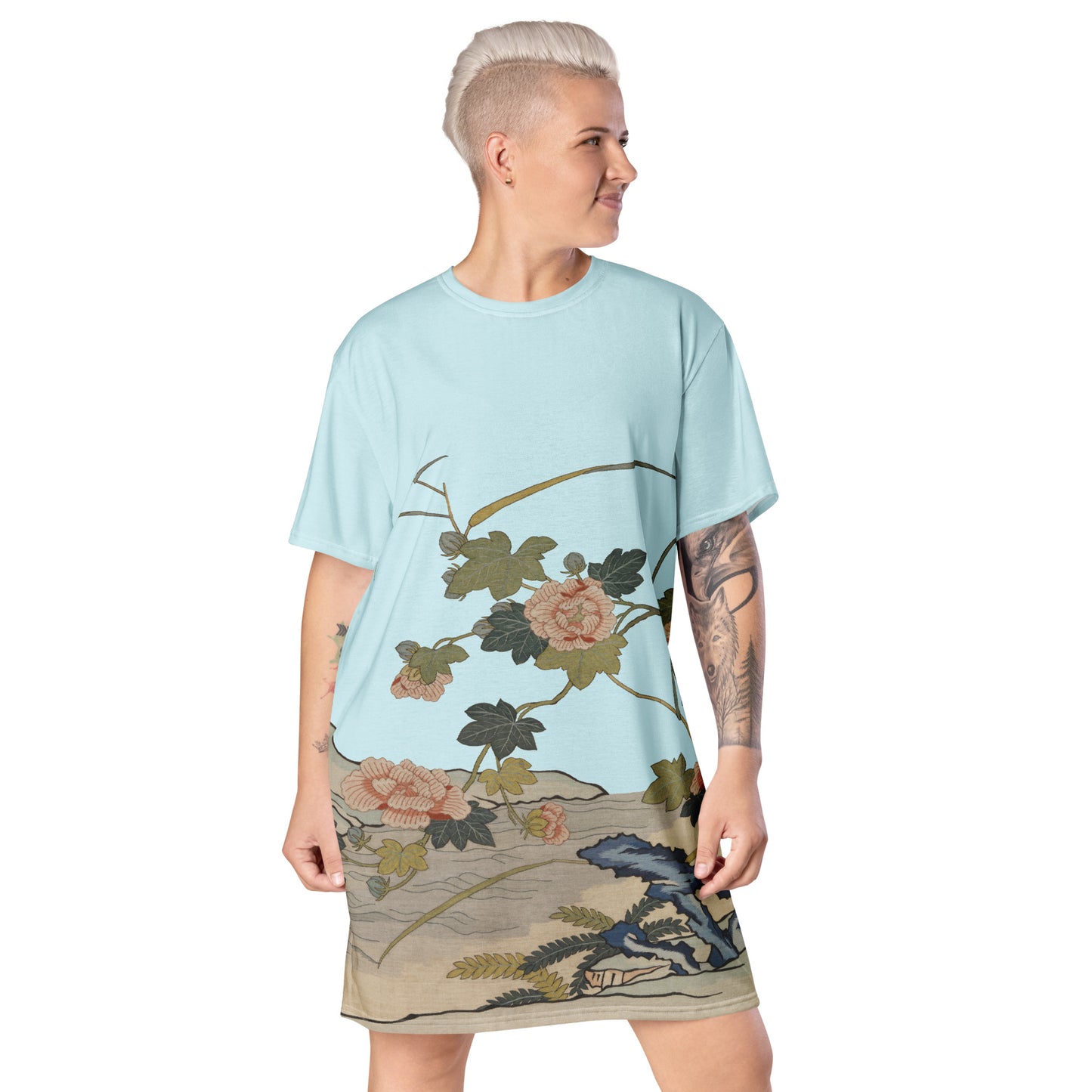 Kesi Flower Album｜Hibiscus by the Water｜T-shirt dress｜Aqua blue