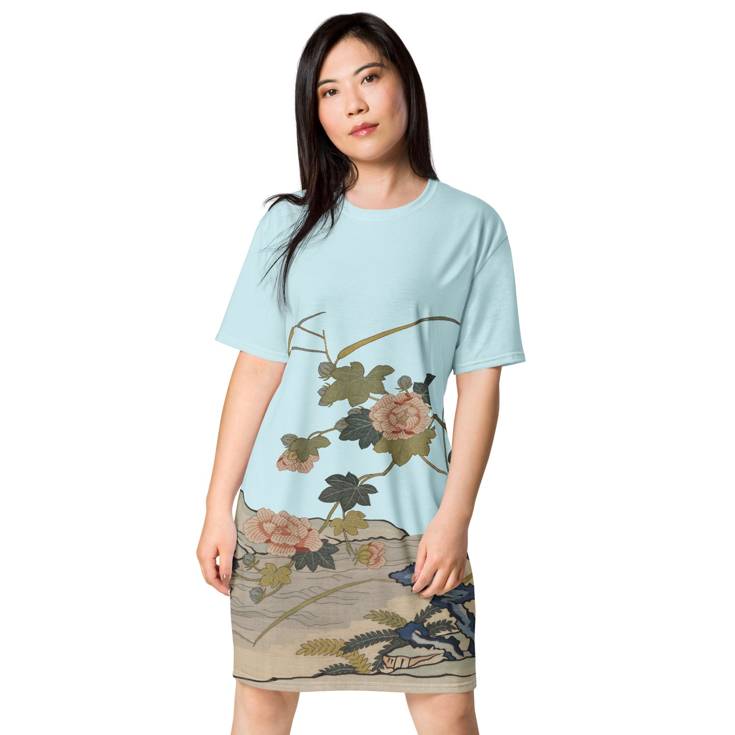 Kesi Flower Album｜Hibiscus by the Water｜T-shirt dress｜Aqua blue