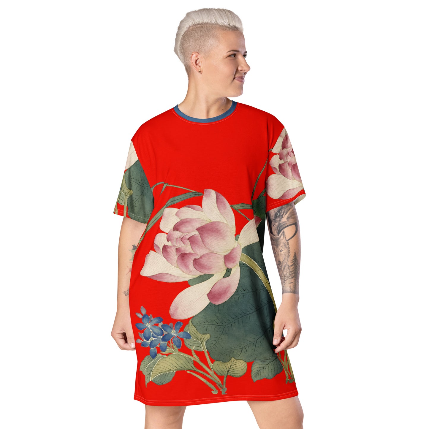 The Spirit of Flowers in Twelve Months｜Lotus in Bloom｜T-shirt dress｜Garnet red