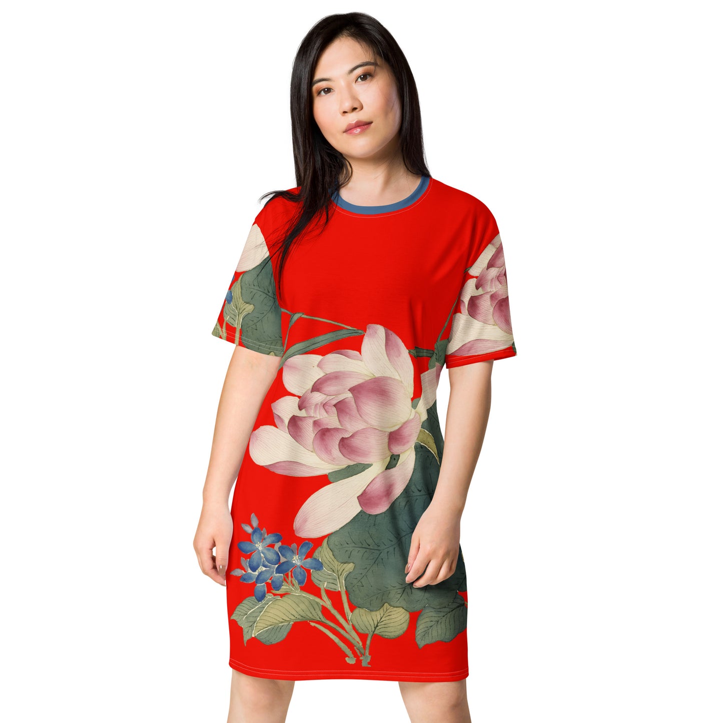 The Spirit of Flowers in Twelve Months｜Lotus in Bloom｜T-shirt dress｜Garnet red