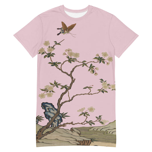 Kesi Flower Album｜Plum Blossoms and Butterfly｜T-shirt dress｜Pale pinkish gray