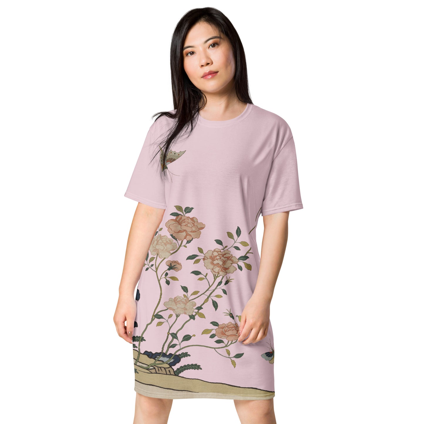 Kesi Flower Album｜Red Roses｜T-shirt dress｜Pale pinkish gray