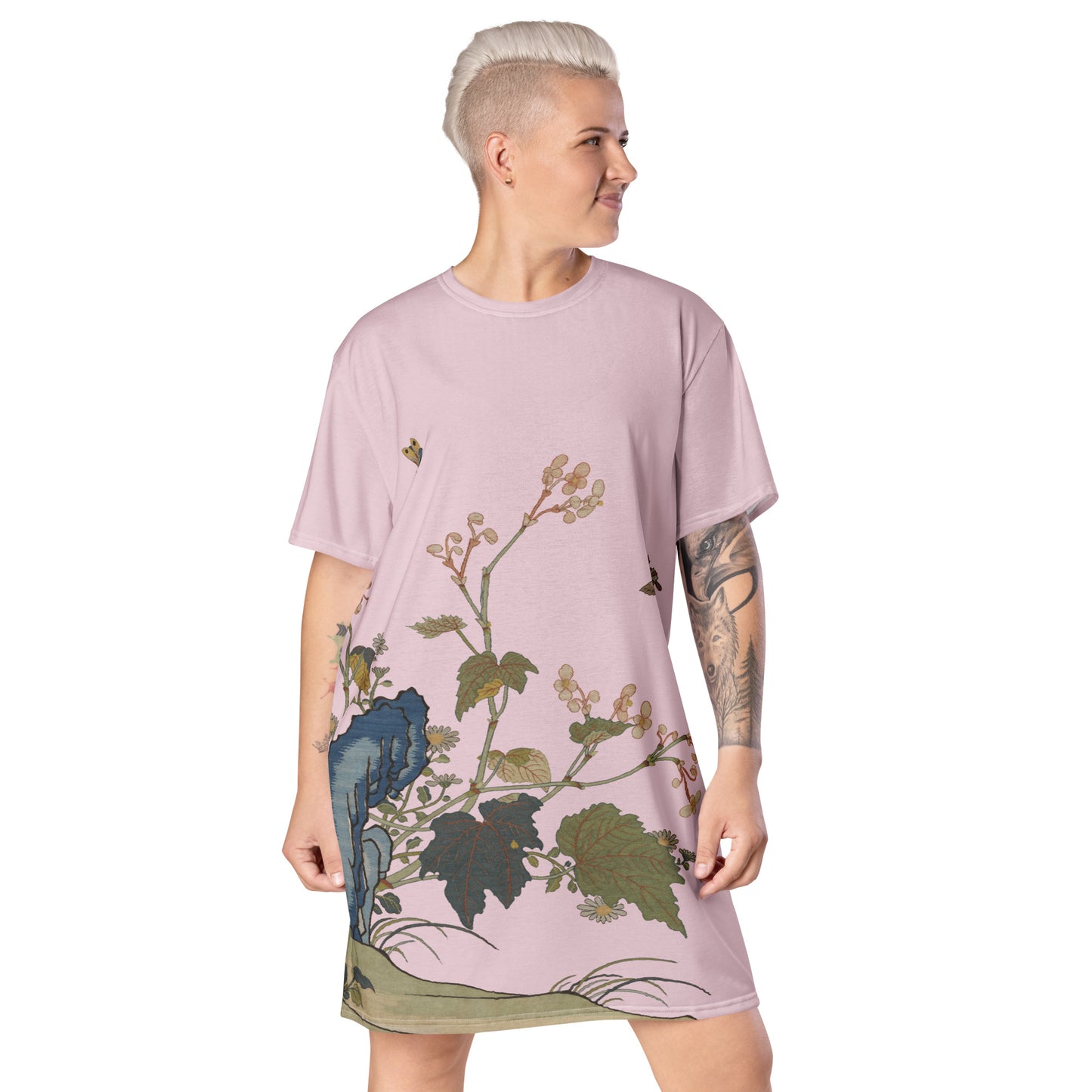 Kesi Flower Album｜Begonia Blossoms｜T-shirt dress｜Pale pinkish gray