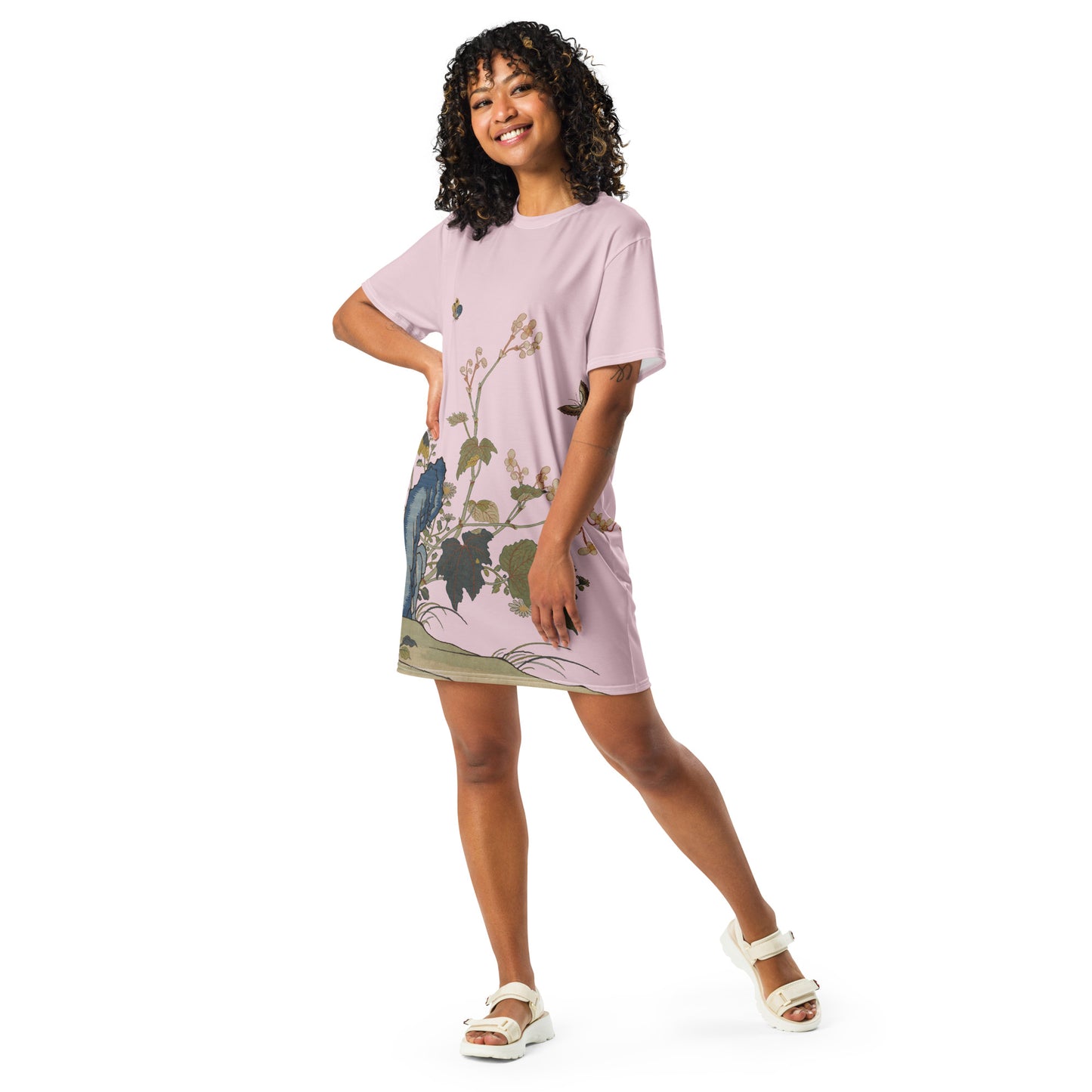 Kesi Flower Album｜Begonia Blossoms｜T-shirt dress｜Pale pinkish gray