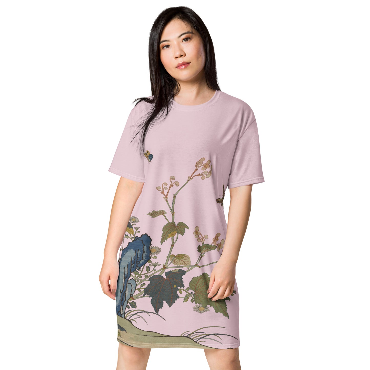 Kesi Flower Album｜Begonia Blossoms｜T-shirt dress｜Pale pinkish gray