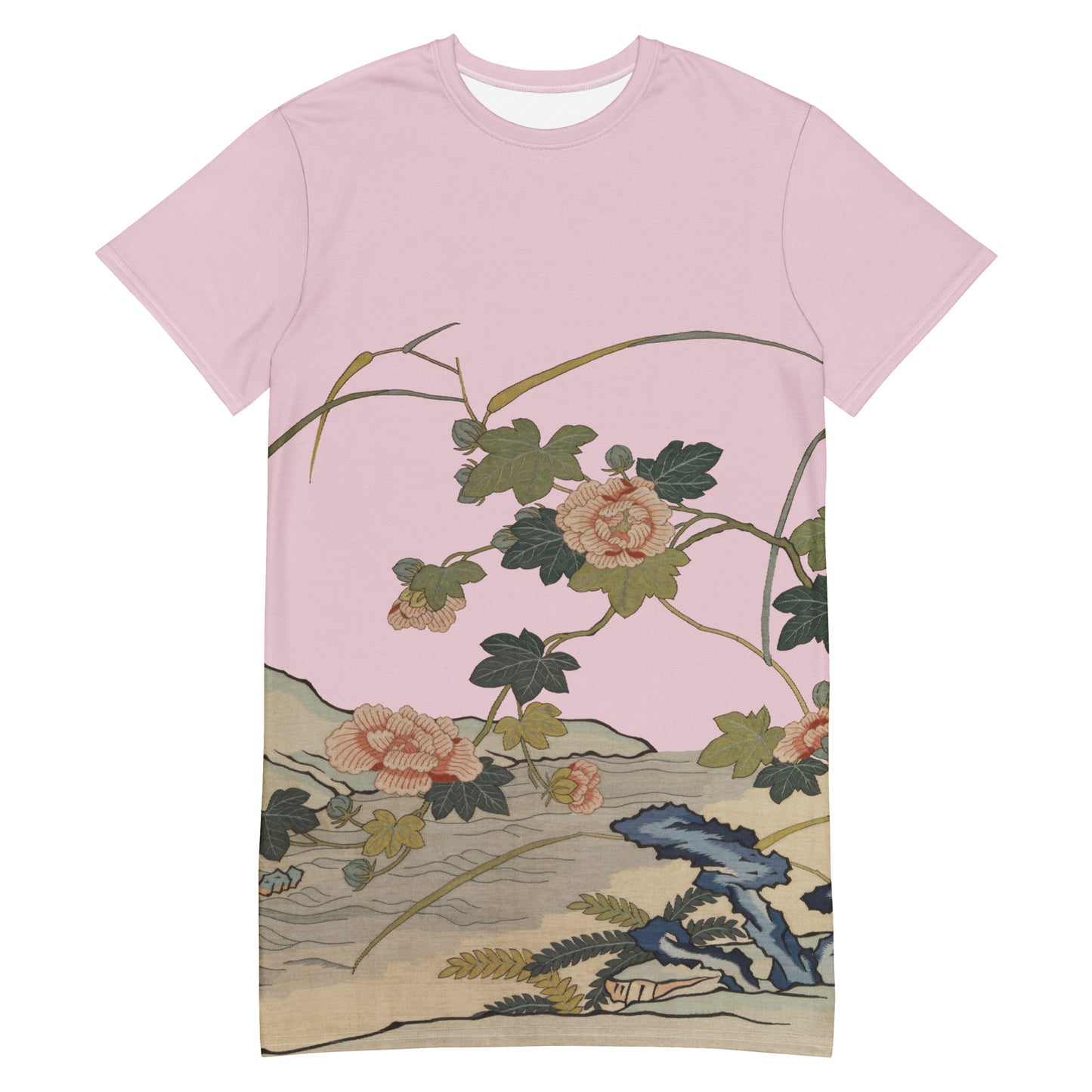 タペストリーの花｜水辺のハイビスカス｜Tシャツドレス｜Pale pinkish gray