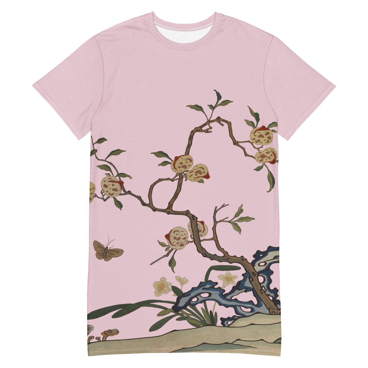 タペストリーの花｜Narcissus and Peaches｜Tシャツドレス｜Pale pinkish gray